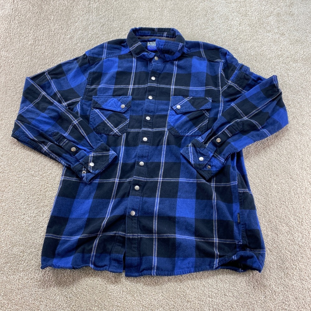LA Police Gear Backup‎ Flannel Shirt Mens Medium Blue Black Plaid Snap Front
